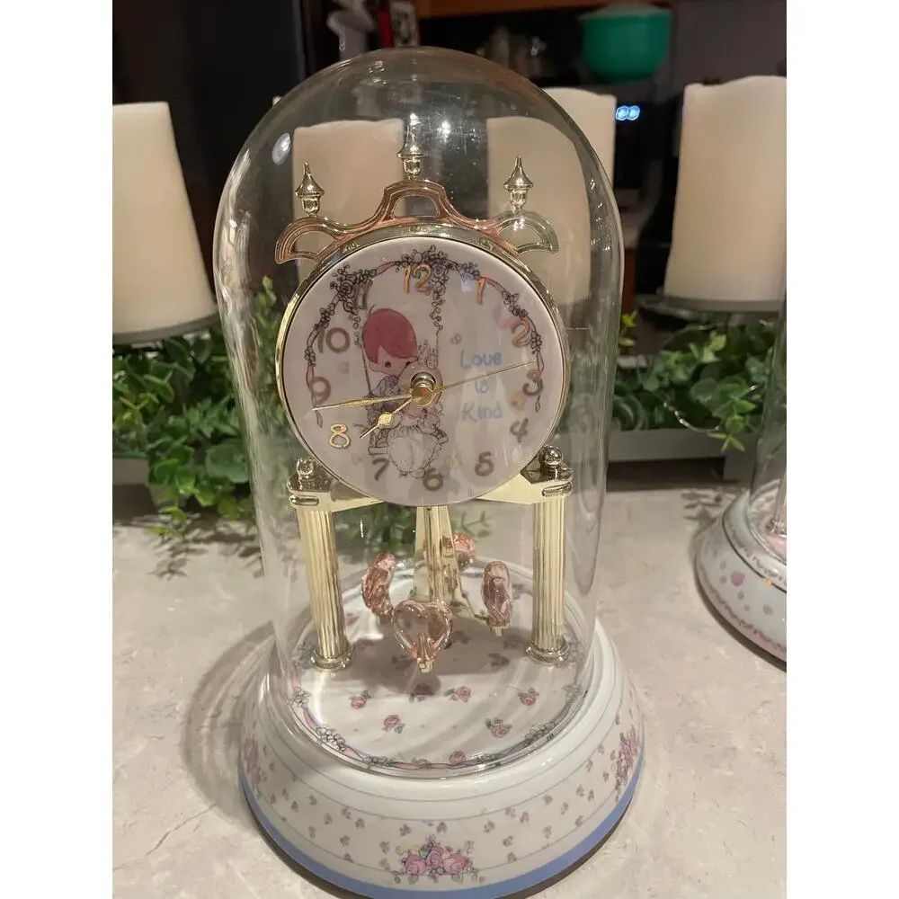 Vintage Precious Moments Love Is Kind Anniversary Clock 2003 w Glass Dome 10”